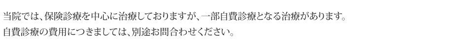 当院では、保険診療を中心に治療しておりますが、一部自費診療となる治療があります。
自費診療の費用につきましては、別途お問合わせください。